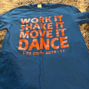Gildan Work It Shake It Move It Dance I-35 Clinic Blue T-shirt Girls Size Small
